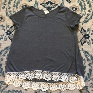 Kori Size Medium Tunic Top Gray with Lace Detail